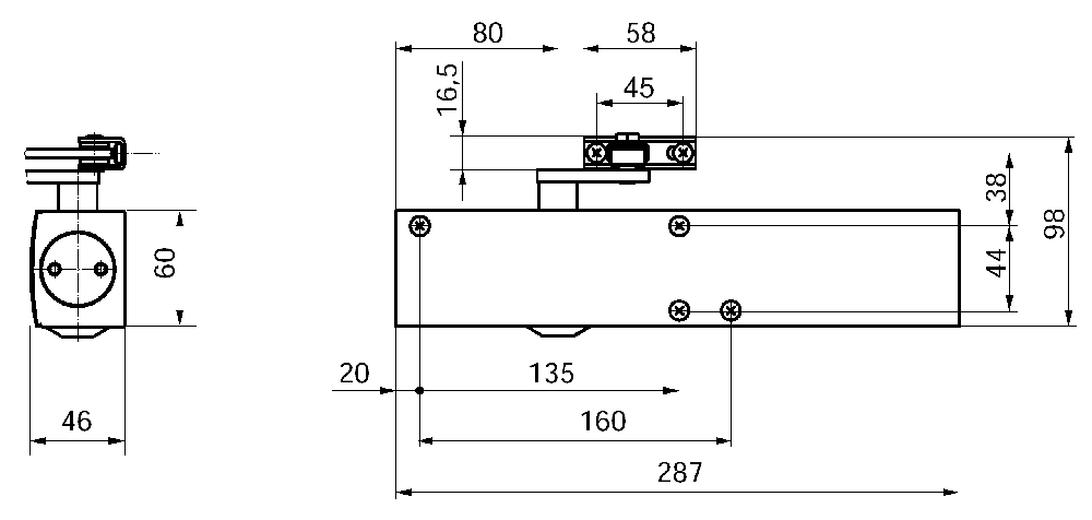 Доводчик GEZE TS 4000 EN1-6, без тяги,серебр. Рис. 3