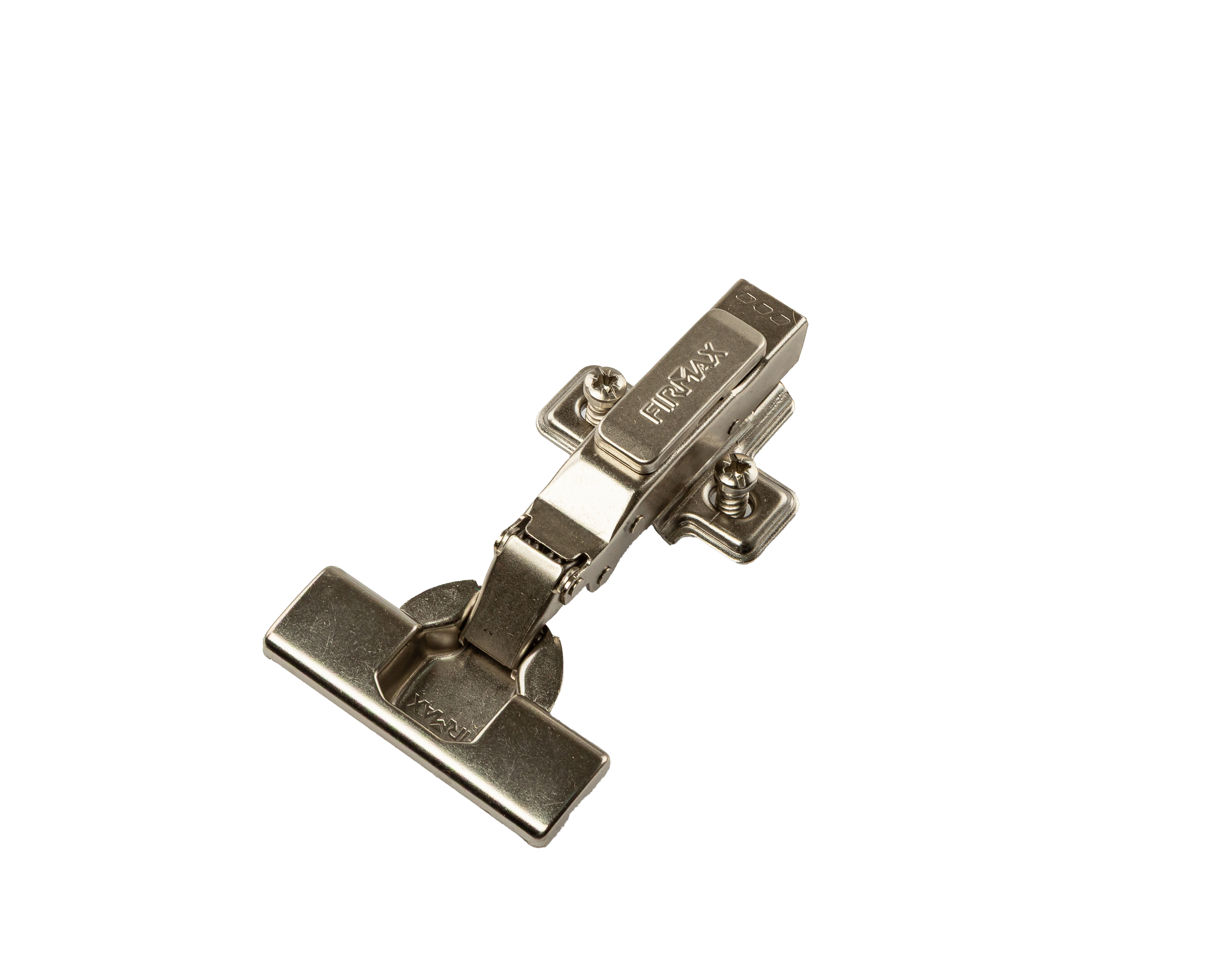 Петля для накладных дверей Firmax Smartline Clip-on, с доводчиком, угол открывания 105°, чашка 35 мм, 52 мм, с евровинтами 6.3*14 мм