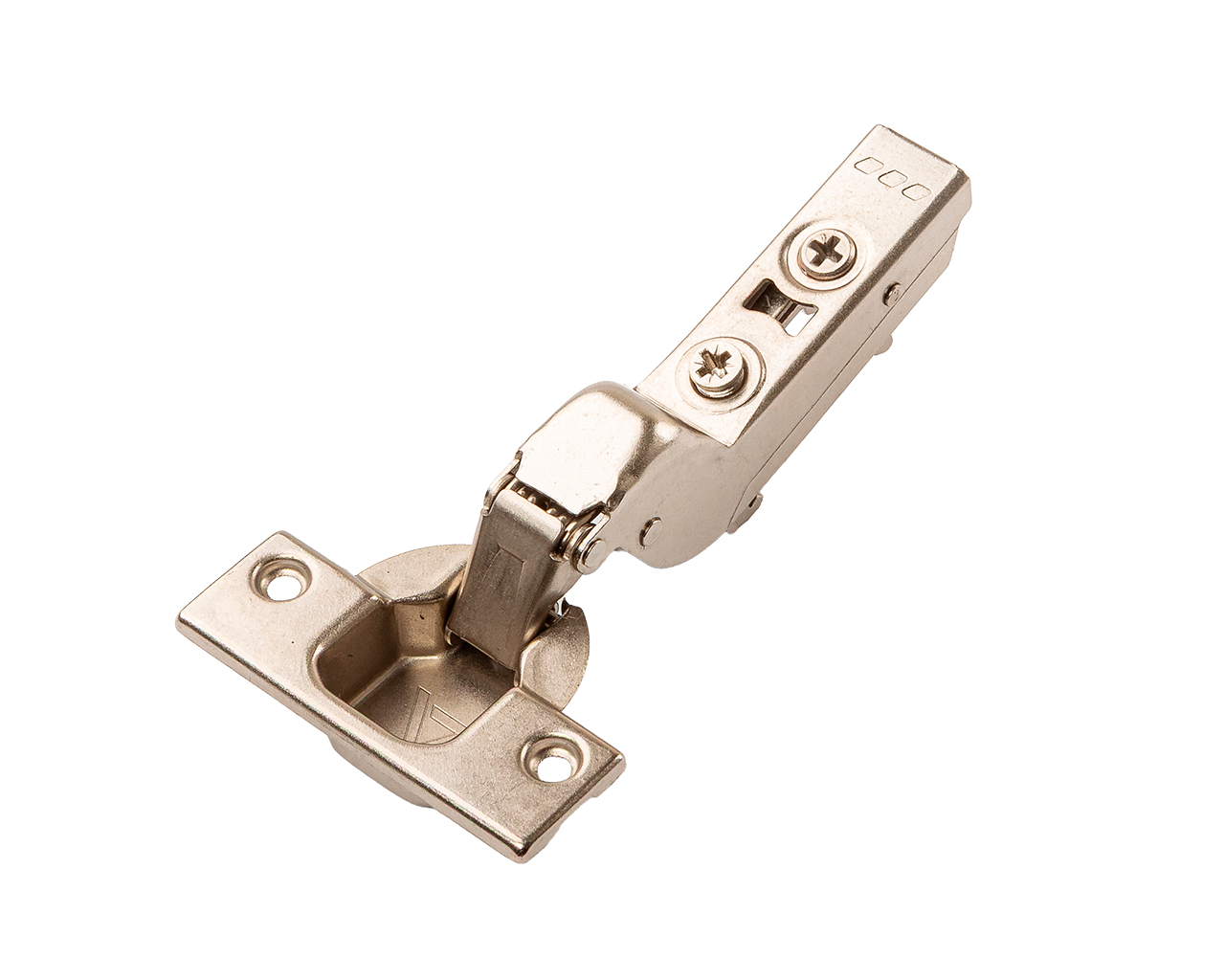 Петля для Вкладных дверей Alphalux Clip-On, without damper, угол открывания 100°, 48 мм, чашка 35 мм, никель. Рис. 1 Петля для Вкладных дверей Alphalux Clip-On, without damper, угол открывания 100°, 48 мм, чашка 35 мм, никель. Рис. 1