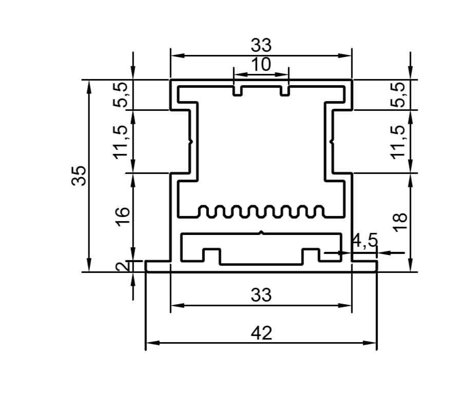 Профиль дверного полотна, алюминий, L=6100 мм, серебро. Рис. 1 Профиль дверного полотна, алюминий, L=6100 мм, серебро. Рис. 1
