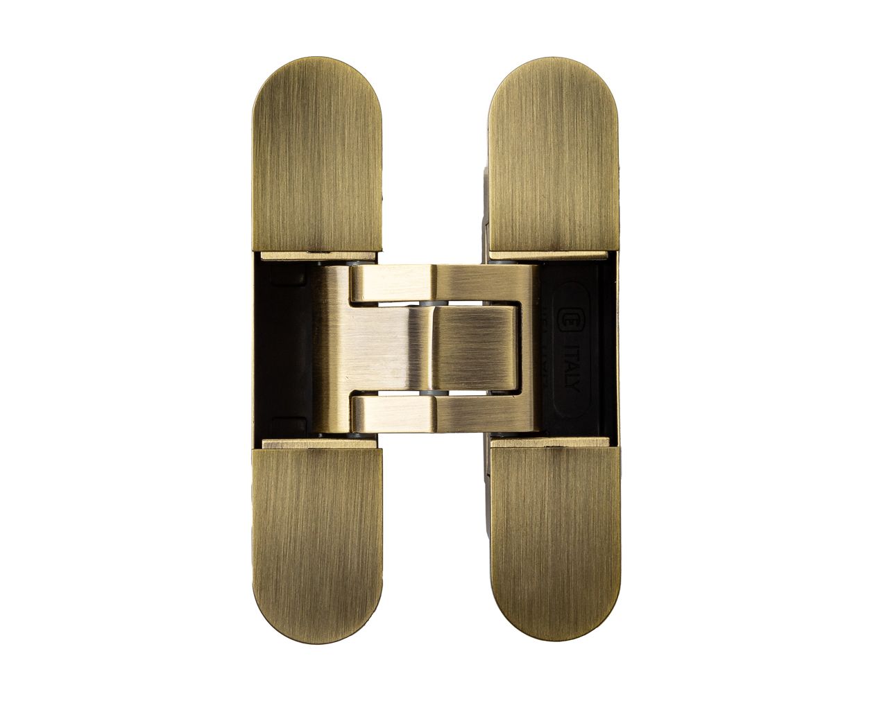 (1 кор.=2 петли) Петля скрытая ELEMENTIS, серия ITALY, универсальная, 3D, 120x27 мм, 60 кг, цамак, цвет  античная бронза. Рис. 1