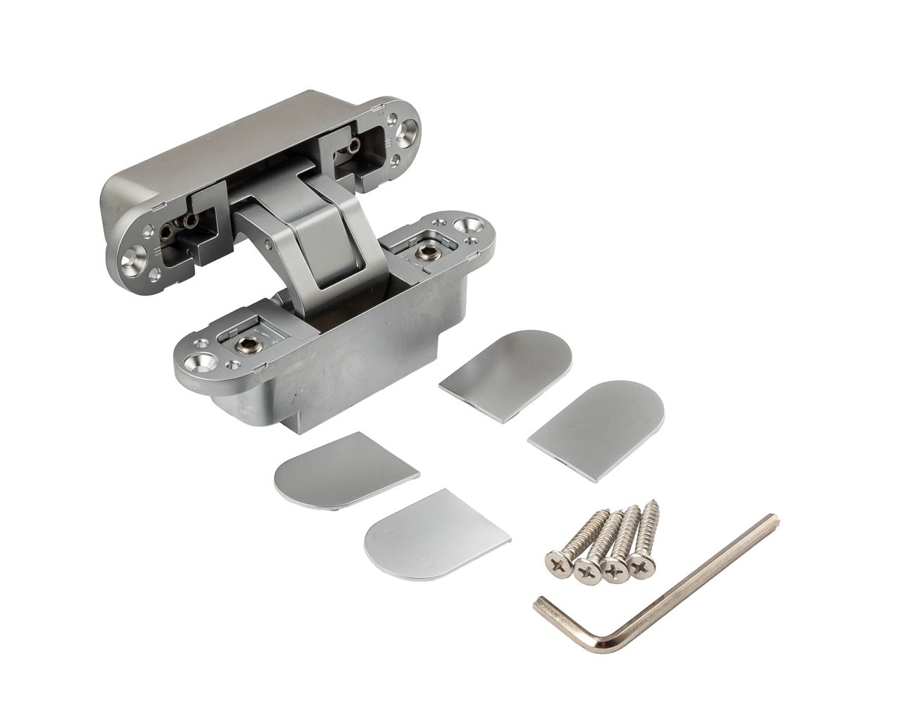 (1 кор.=2 петли) Петля скрытая ELEMENTIS, серия ITALY, универсальная, 3D, 120x27 мм, 60 кг, цамак, цвет серебро матовое. Рис. 2 (1 кор.=2 петли) Петля скрытая ELEMENTIS, серия ITALY, универсальная, 3D, 120x27 мм, 60 кг, цамак, цвет серебро матовое. Рис. 2