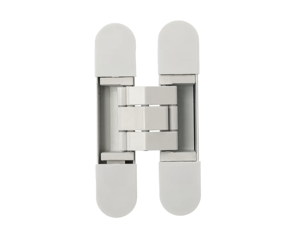 (1 кор.=2 петли) Петля скрытая ELEMENTIS, универсальная, 3D, 115x23 мм, 40 кг, цамак, белый матовый. Рис. 1 (1 кор.=2 петли) Петля скрытая ELEMENTIS, универсальная, 3D, 115x23 мм, 40 кг, цамак, белый матовый. Рис. 1