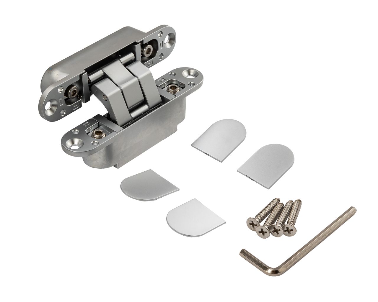 (1 кор.=2 петли) Петля скрытая ELEMENTIS, универсальная, 3D, 115x23 мм, 40 кг, цамак, серебро матовое. Рис. 2