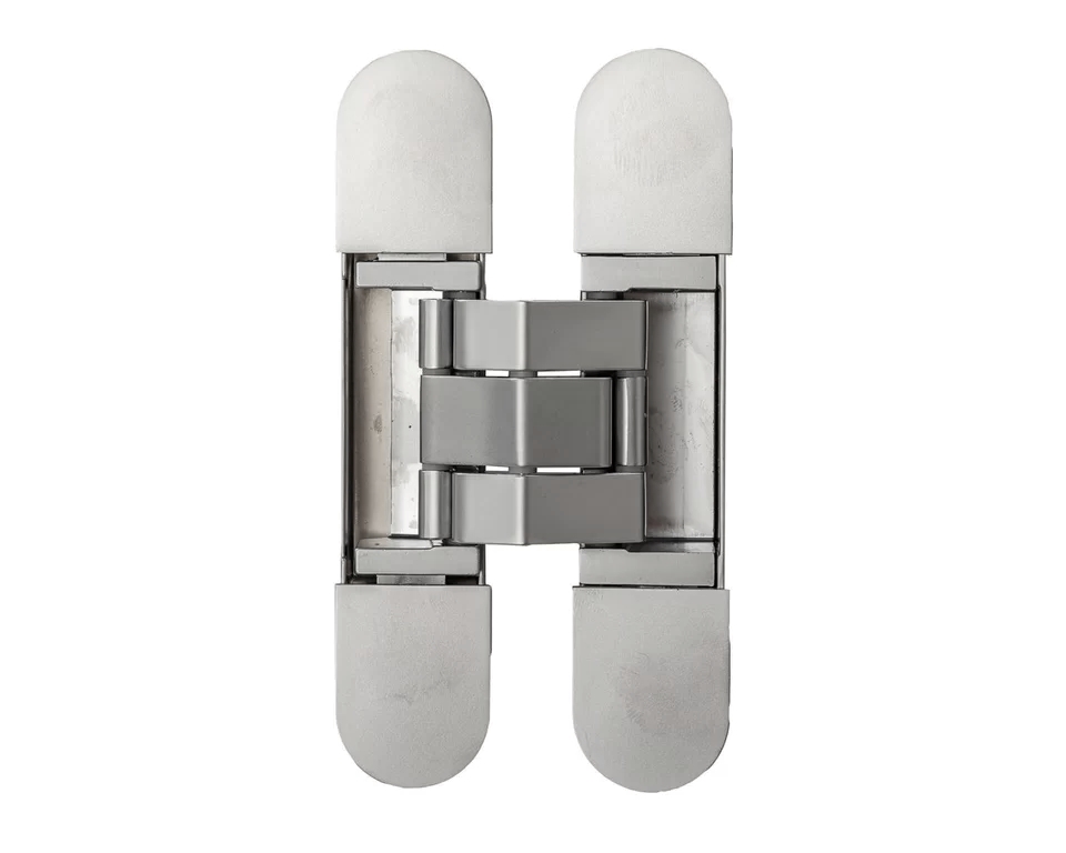 (1 кор.=2 петли) Петля скрытая ELEMENTIS, универсальная, 3D, 115x23 мм, 40 кг, цамак, серебро матовое. Рис. 1