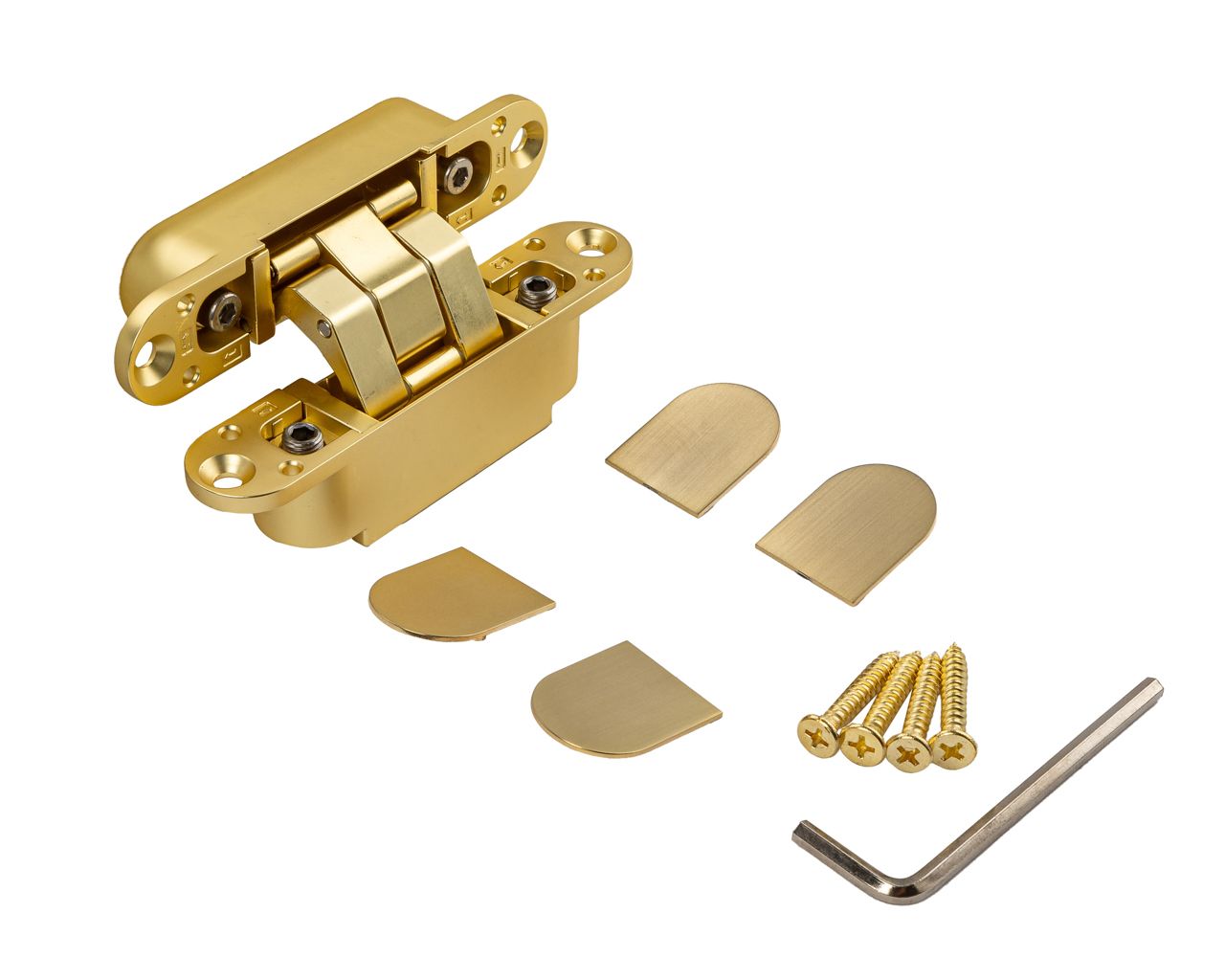 (1 кор.=2 петли) Петля скрытая ELEMENTIS, универсальная, 3D, 115x23 мм, 40 кг, цамак, золото матовое. Рис. 2