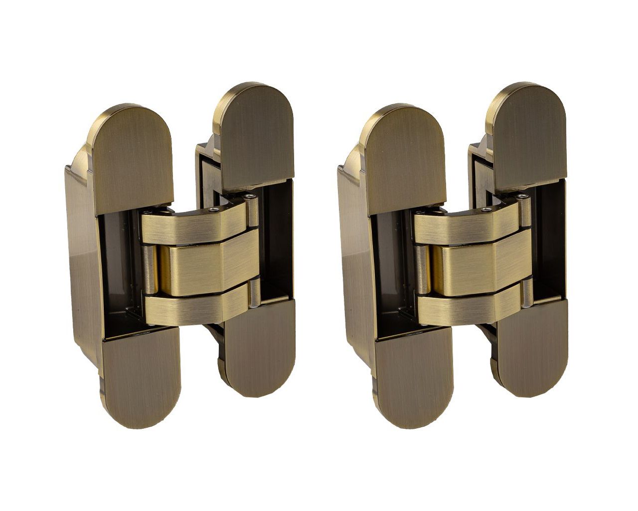 (1 кор.=2 петли) Петля скрытая ELEMENTIS, универсальная, 3D, 120x30 мм, 50 кг, цамак, бронза античная, в комплекте 2 петли,8 пласт. колпачков,8 винтов,2 рег.ключа,1 инструкция. Рис. 1