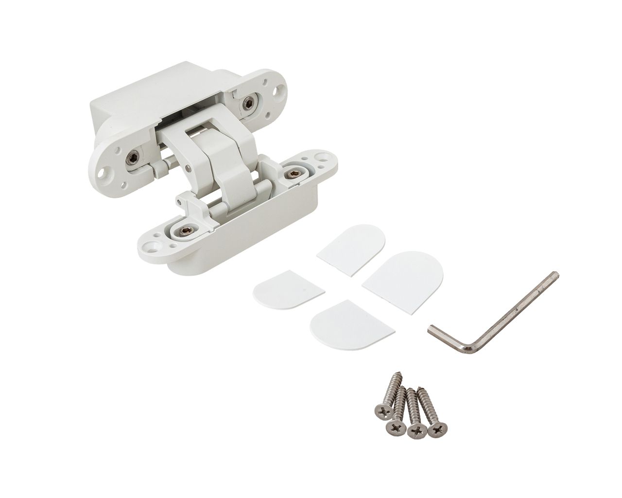 (1 кор.=2 петли) Петля скрытая ELEMENTIS, универсальная, 3D, 130x25/32 мм, 80 кг, цамак, белый матовый. Рис. 2