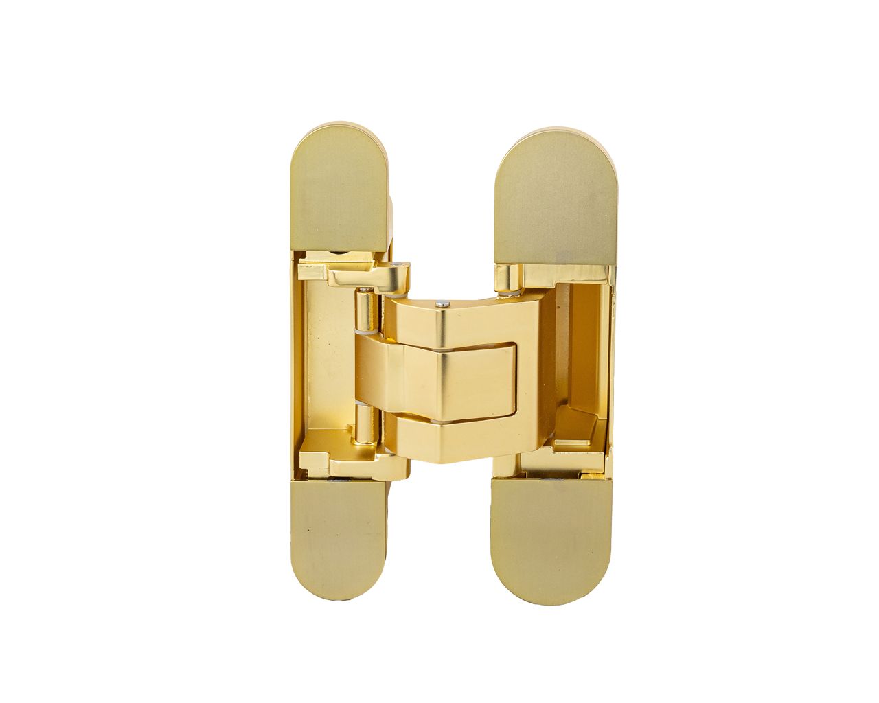 (1 кор.=2 петли) Петля скрытая ELEMENTIS, универсальная, 3D, 130x25/32 мм, 80 кг, цамак, золото матовое. Рис. 1 (1 кор.=2 петли) Петля скрытая ELEMENTIS, универсальная, 3D, 130x25/32 мм, 80 кг, цамак, золото матовое. Рис. 1