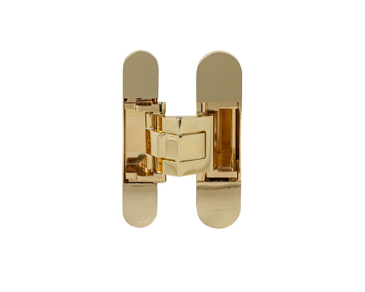 (1 кор.=2 петли) Петля скрытая ELEMENTIS, универсальная, 3D, 130x25/32 мм, 80 кг, цамак, золото полированное. Рис. 1