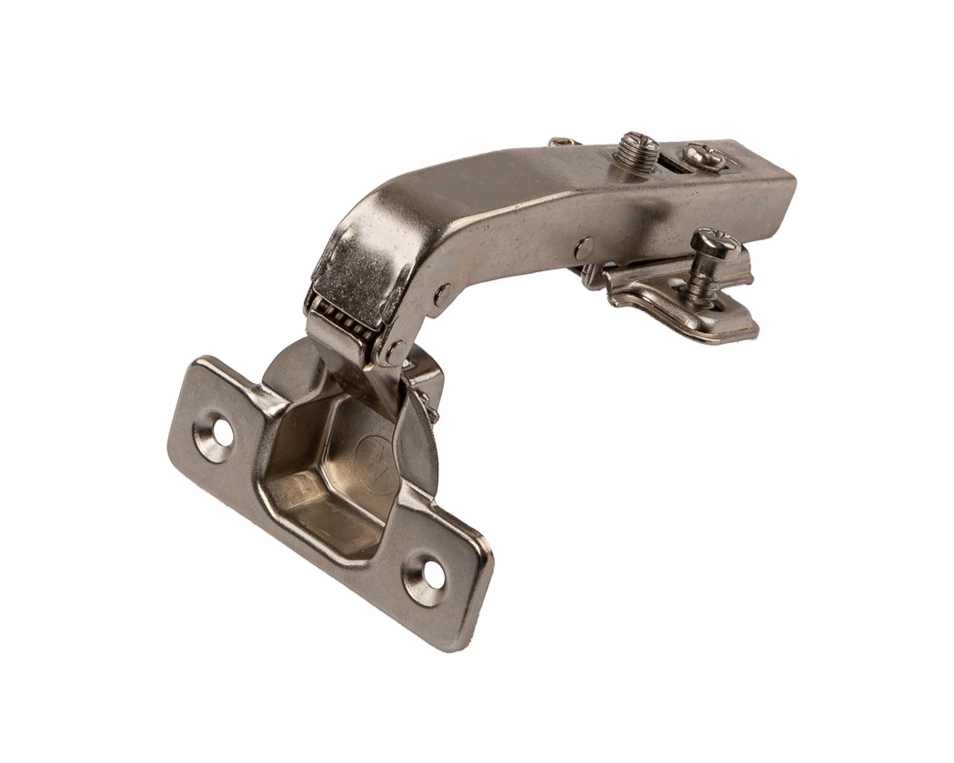 Петля угловая +90 Clip-On с доводчиком, 87 гр, с монтажной планкой H=2 мм в сборе, с предустановленными евровинтами, 45 мм, 35 мм чашка. Рис. 1