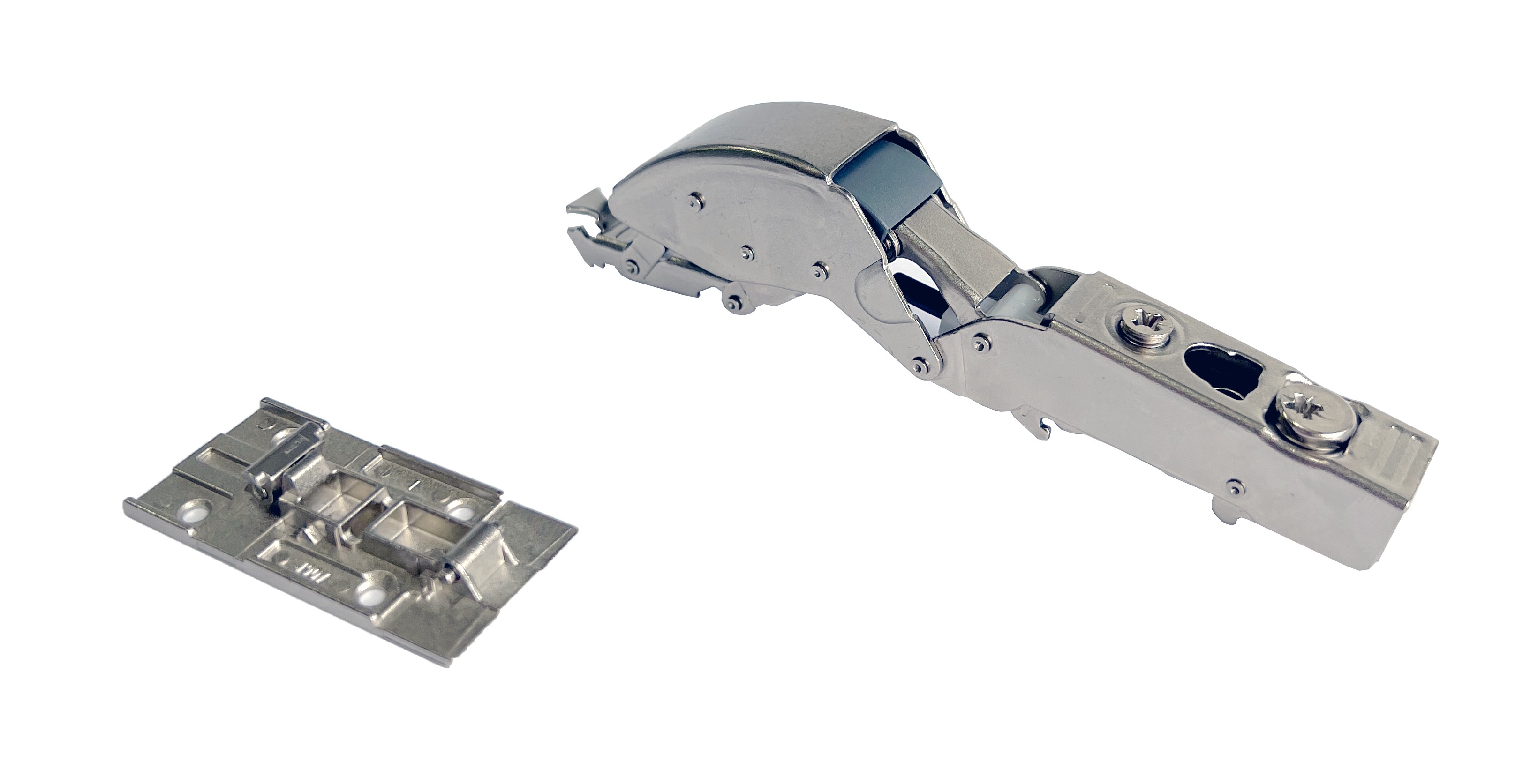 2 части Петля плюс ответная планка для накладных стеклянных / зеркальных фасадов Firmax Click-on Soft-Close, угол открывания 125 под УФ-клей. Рис. 1 2 части Петля плюс ответная планка для накладных стеклянных / зеркальных фасадов Firmax Click-on Soft-Close, угол открывания 125 под УФ-клей. Рис. 1