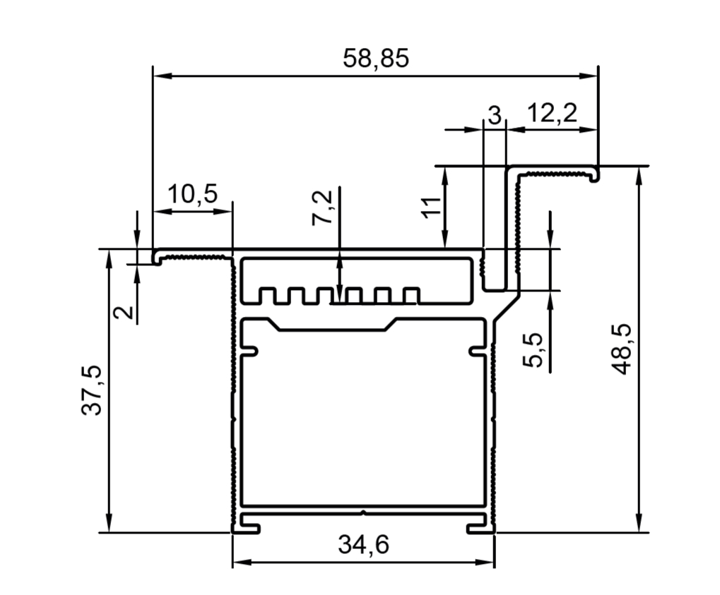 Профиль дверной коробки, алюминий, L=6100 мм, анодированный серебрянный. Рис. 1 Профиль дверной коробки, алюминий, L=6100 мм, анодированный серебрянный. Рис. 1
