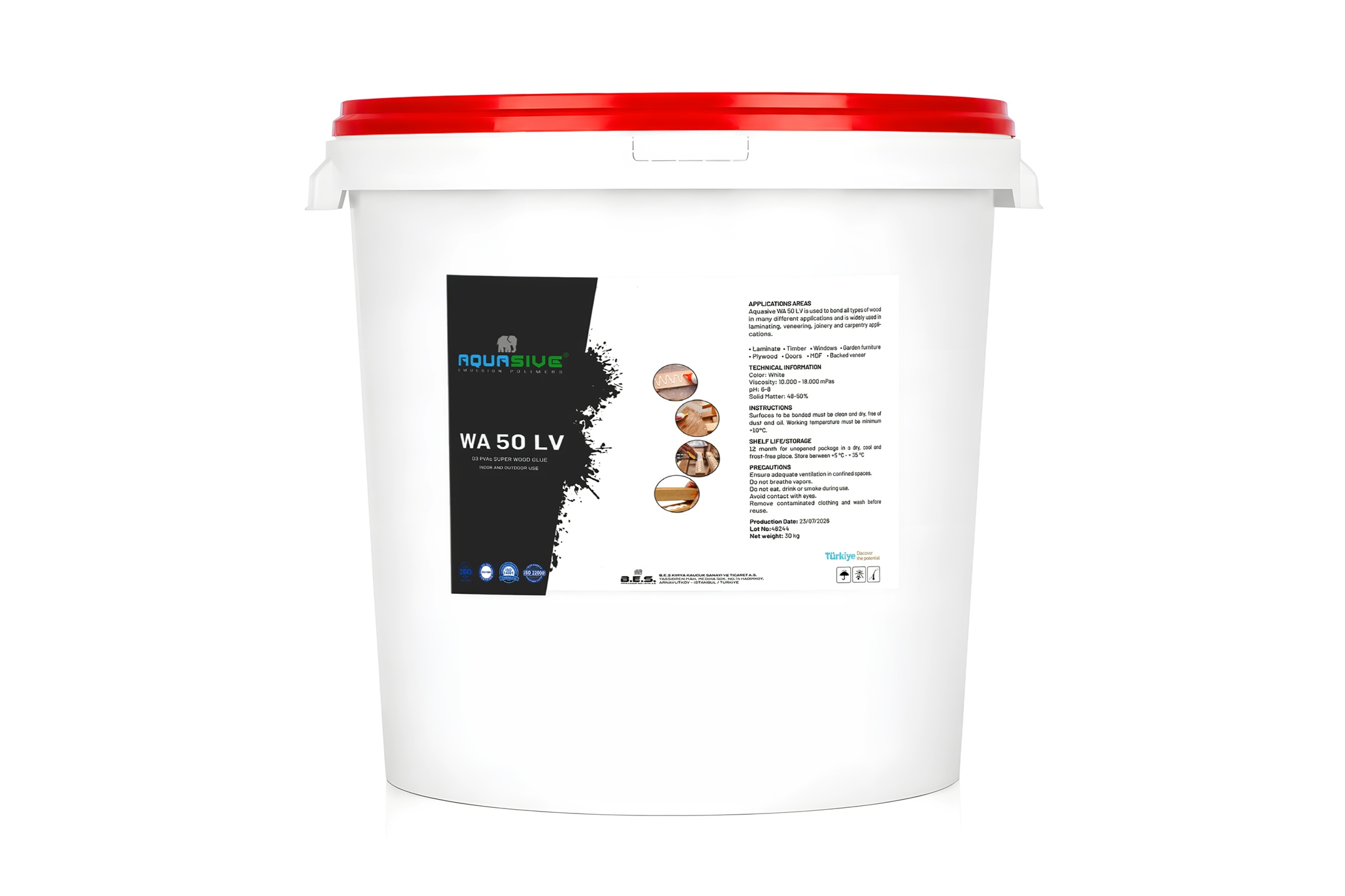 Клей ПВА AQUASIVE WA 50 LV, D3, белый 30 кг