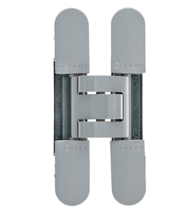 Петля дверная скрытая универсальная, 3D, 160х28 мм, 100 кг, сатин хром., с 4 металл. колпачками. Рис. 1