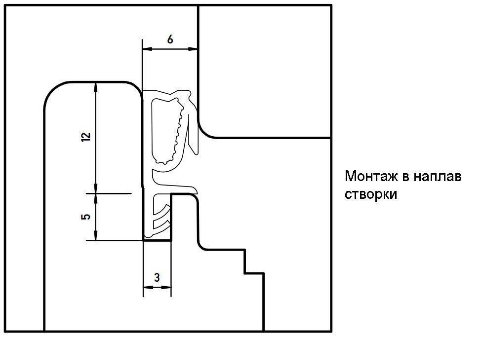 Уплотнитель для деревянных евроокон на наплав и фальц створки, ширина паза 3 мм, ТЭП, черный RAL 9004. Рис. 3
