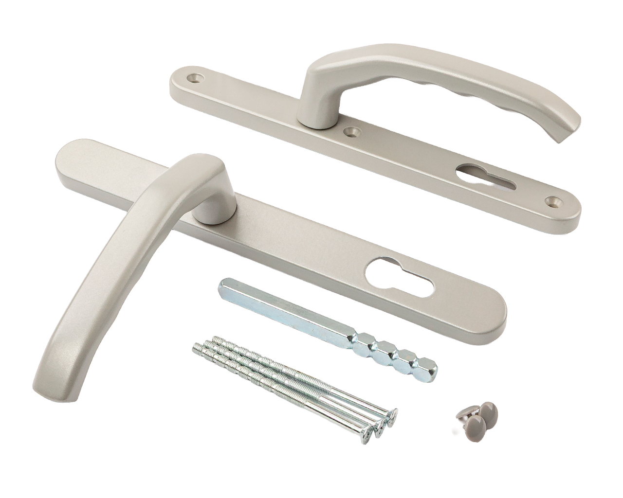 Гарнитур нажимной подпружиненный Персей 28/92 серебряный RAL9006. Рис. 1