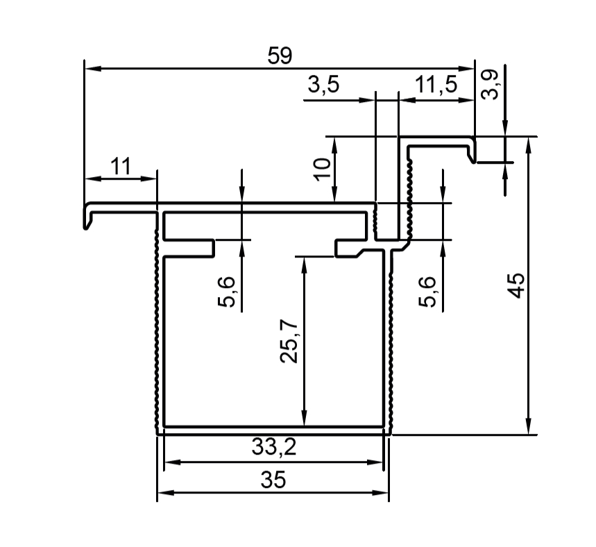 Профиль дверной коробка 59*45, алюминий, L=6100мм, анодированный, черный. Рис. 2