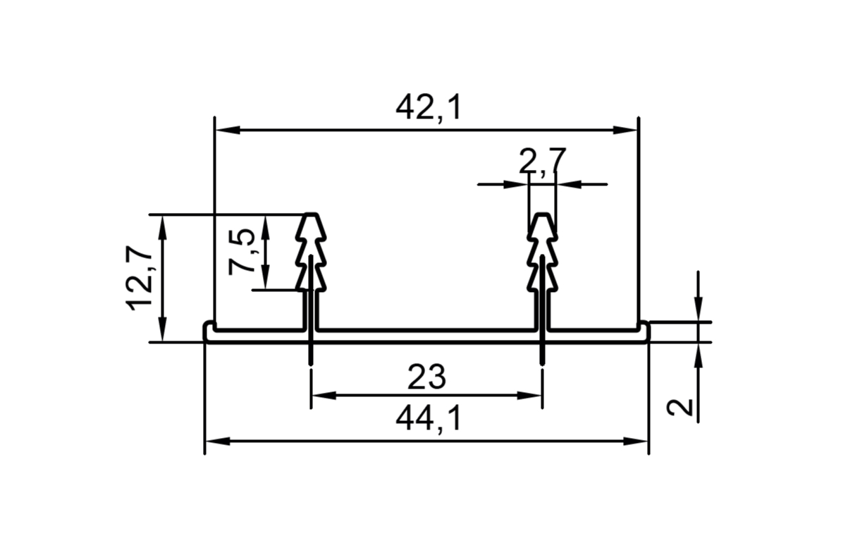 Профиль кромка дверного полотна, алюминий, L=6100 мм, серебро.. Рис. 2 Профиль кромка дверного полотна, алюминий, L=6100 мм, серебро.. Рис. 2