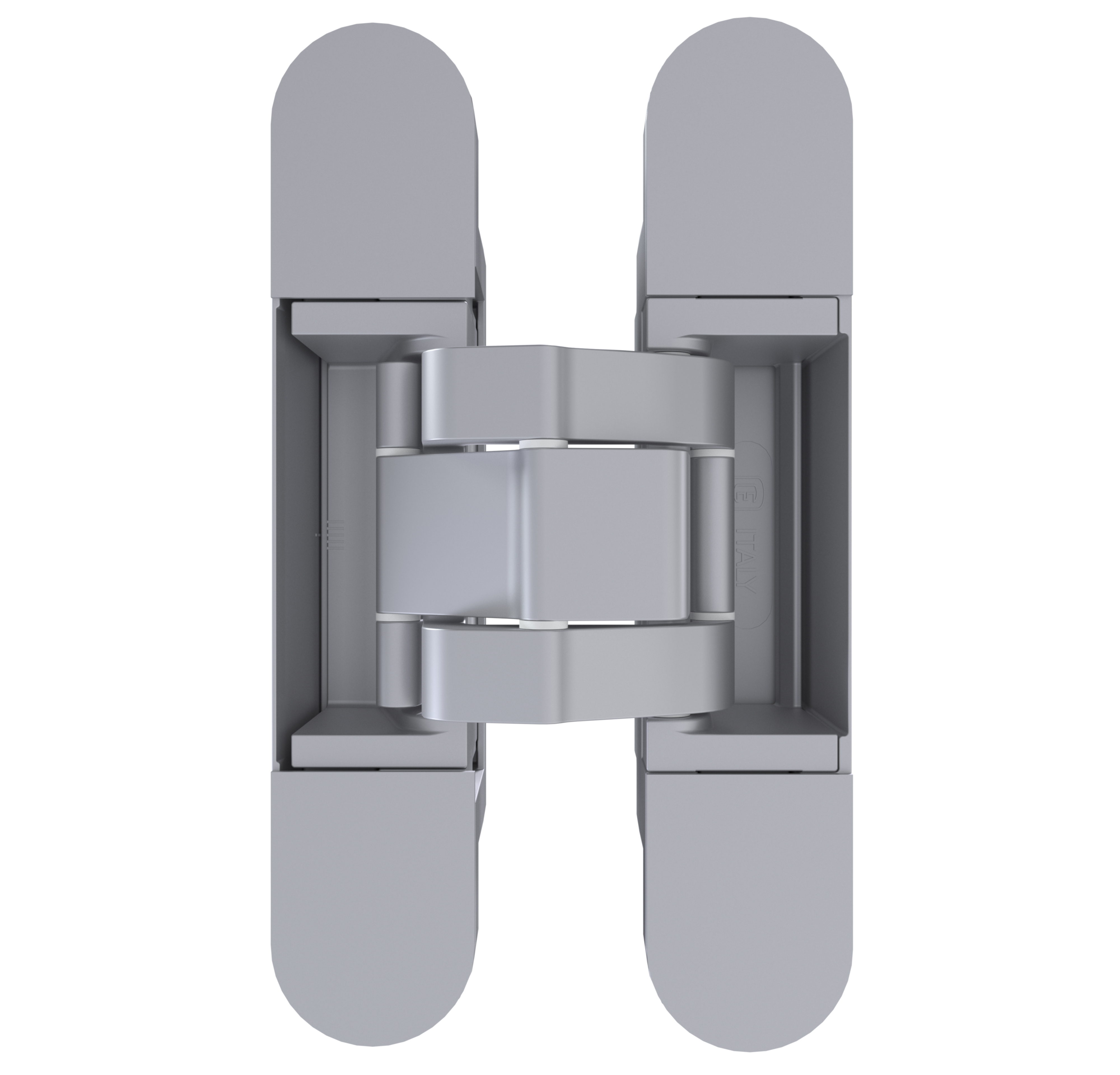 (1 кор.=2 петли) Петля скрытая ELEMENTIS, серия ITALY,, универсальная, 3D, 135x27 мм, 60 кг, цамак, цвет серебро матовое. Рис. 1