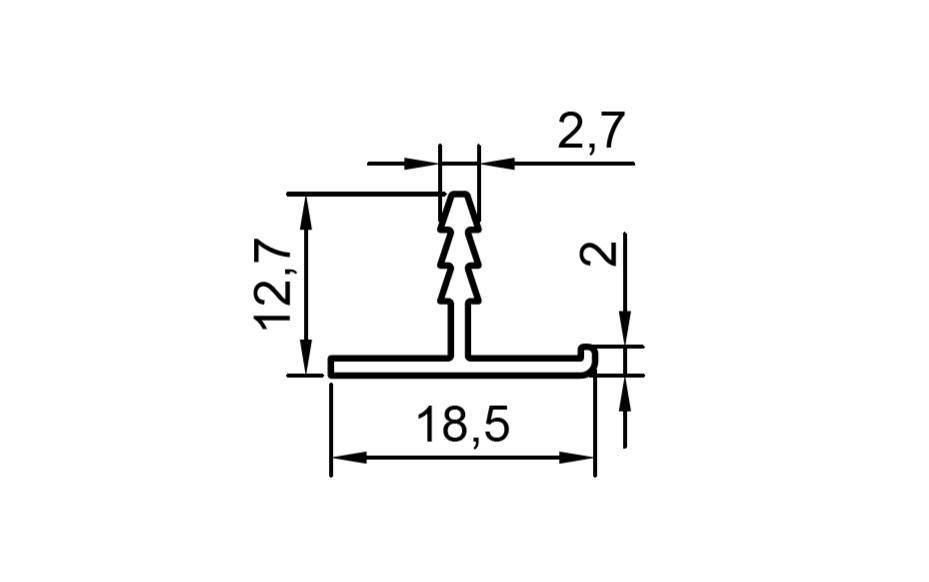 Профиль кромка дверного полотна, алюминий, L=3100 мм, серебро. Рис. 1