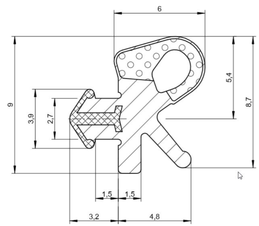 Уплотнитель для дерево-алюминиевых окон DEVENTER, ТЭП, черный RAL 9004. Рис. 2