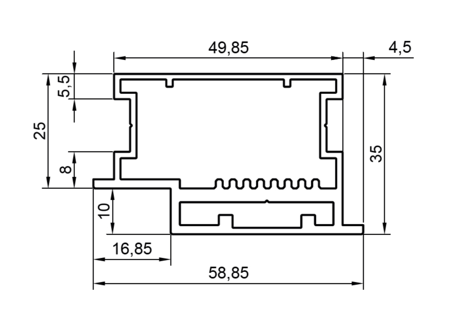 Профиль дверного полотна, алюминий, L=6100 мм, черный. Рис. 1