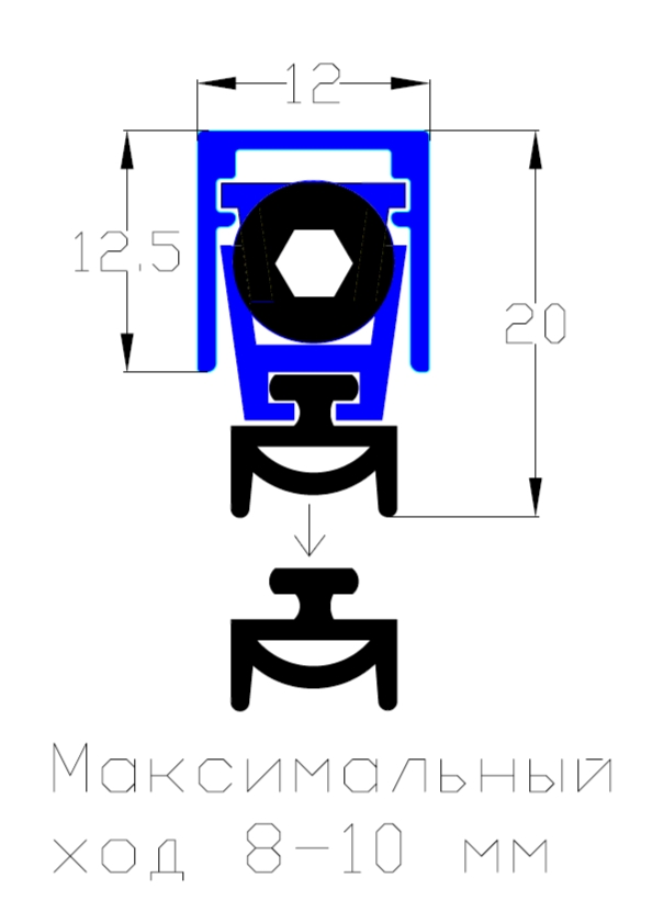Уплотнитель пороговый, длина 420 мм, в паз 12x12 мм. Рис. 2 Уплотнитель пороговый, длина 420 мм, в паз 12x12 мм. Рис. 2