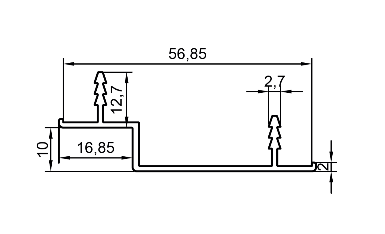 Профиль кромка дверного полотна, алюминий, L=6100 мм, черный. Рис. 1