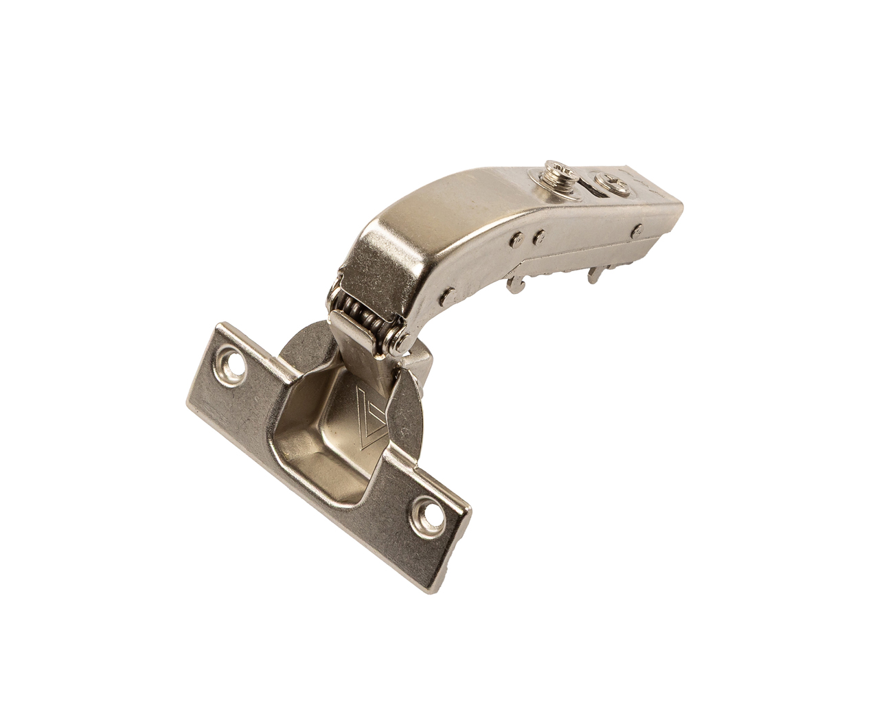 Петля для угловых дверей +90° Alphalux Clip-On, Soft-Close, угол открывания 100°, 52 мм, чашка 35 мм, никель. Рис. 1 Петля для угловых дверей +90° Alphalux Clip-On, Soft-Close, угол открывания 100°, 52 мм, чашка 35 мм, никель. Рис. 1