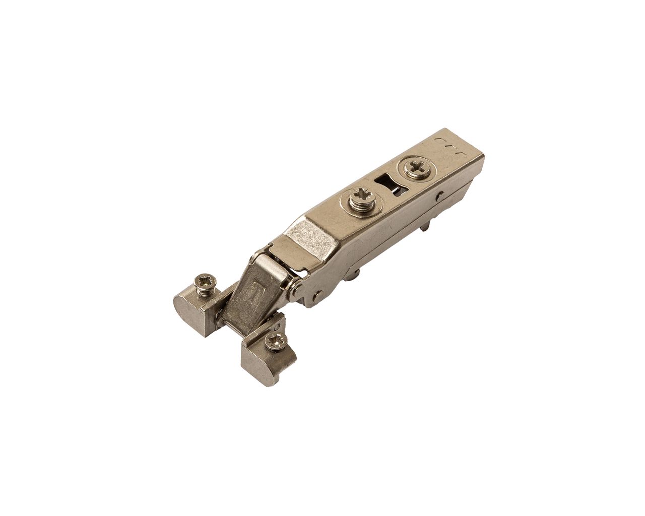 Петля для накладных дверей с фасадом из алюминиевой рамки Alphalux Clip-On, без пружины, угол открывания 100°, чашка 35 мм, никель. Рис. 1