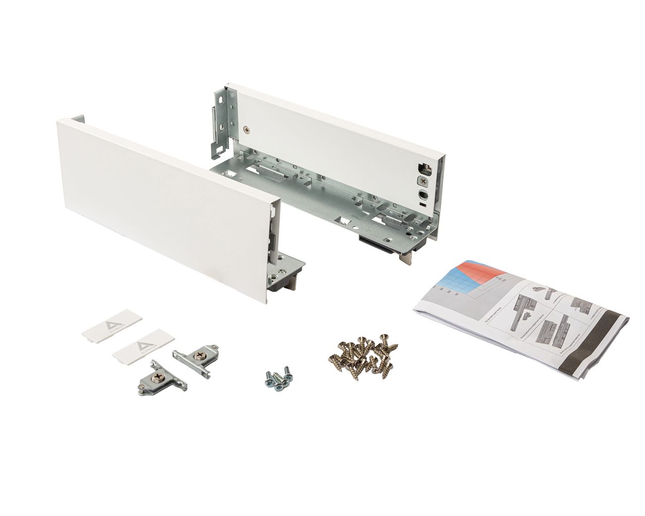 Комплект боковин ALPHALUX высота 95,5мм (low), длина 270 мм (L/R, крепления фасада, заглушки) для ящика CRYSTAL, белый. Рис. 1