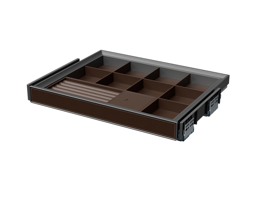ALPHALUX Aiden Выдвижной лоток для бижутерии в базу 600 мм, 564х430х68 (ШхГхВ), экокожа, темно-коричневый. Рис. 1 ALPHALUX Aiden Выдвижной лоток для бижутерии в базу 600 мм, 564х430х68 (ШхГхВ), экокожа, темно-коричневый. Рис. 1