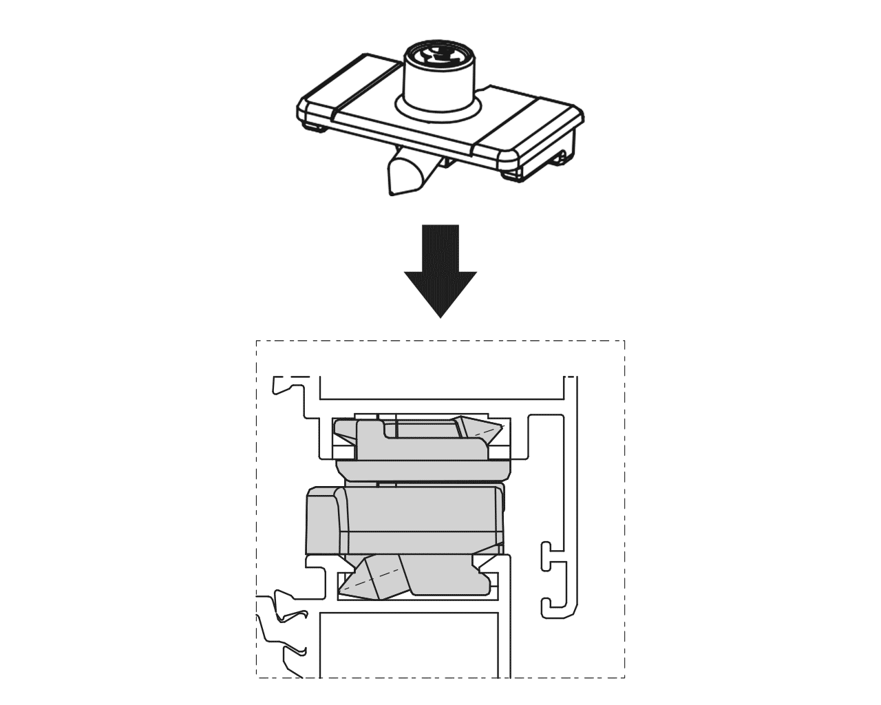 Балконная защелка, створочная часть, монтаж в Европаз. Рис. 1 Балконная защелка, створочная часть, монтаж в Европаз. Рис. 1