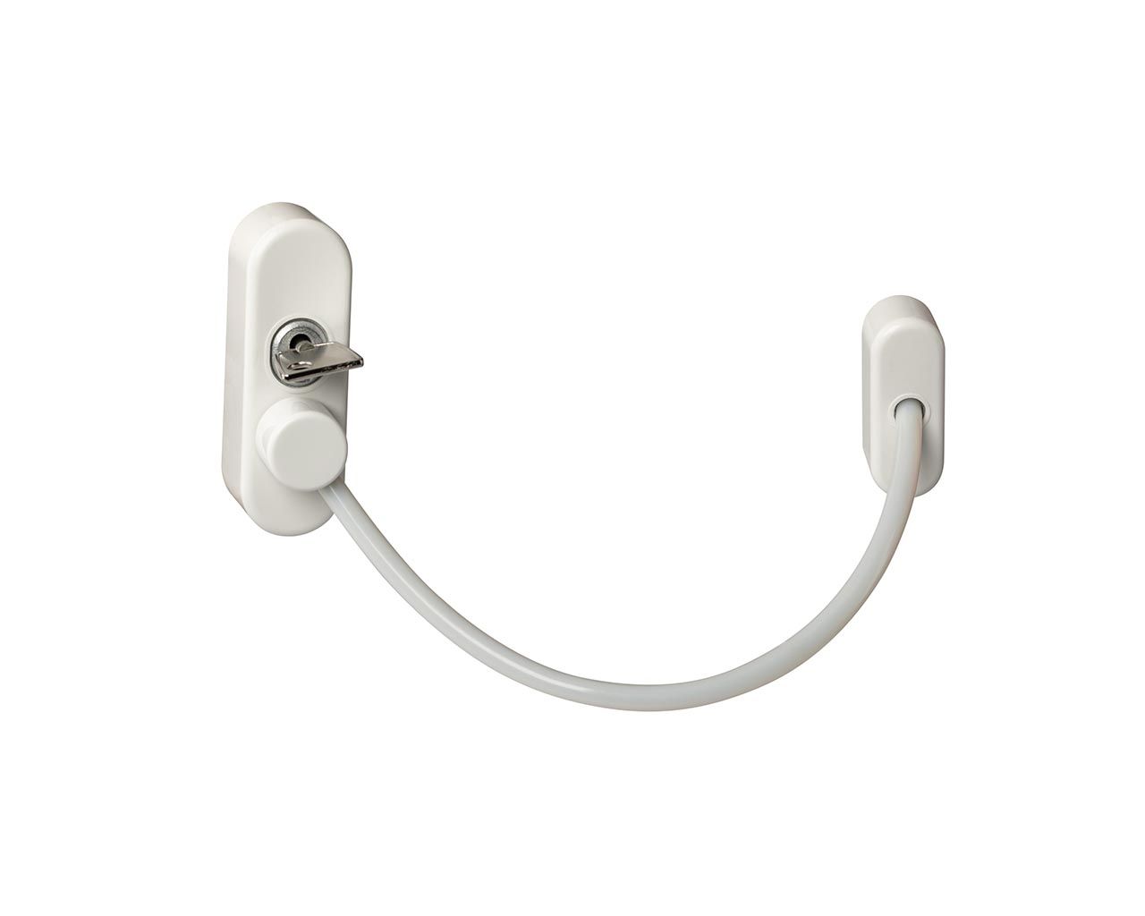 Блокиратор поворота ELEMENTIS "Топаз" с тросиком и ключом белый (детский замок) RAL 9016. Рис. 1 Блокиратор поворота ELEMENTIS "Топаз" с тросиком и ключом белый (детский замок) RAL 9016. Рис. 1