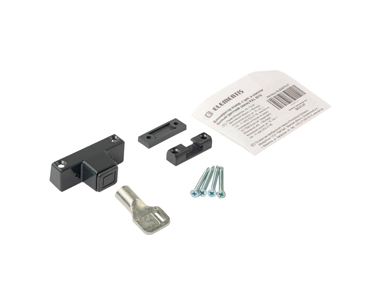 Блокиратор поворота ELEMENTIS с цилиндром и ключом антрацит RAL 7016. Рис. 1 Блокиратор поворота ELEMENTIS с цилиндром и ключом антрацит RAL 7016. Рис. 1