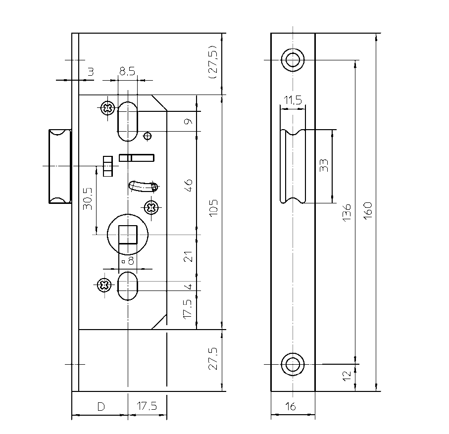 Замок однозапорный без ригеля и фалевой защёлкой KFV 68\F16\25\8. Рис. 2