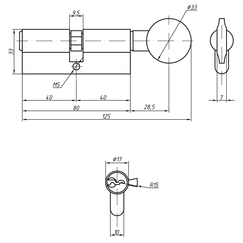 Цилиндр 40(ручка)-40(ключ) с плоск ручкой, никелир. Рис. 2