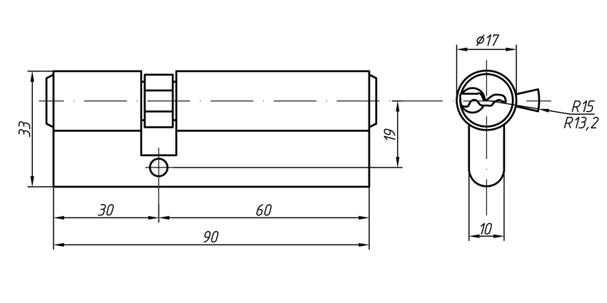 Цилиндр профильный ELEMENTIS 30/60, никелированный. Рис. 2 Цилиндр профильный ELEMENTIS 30/60, никелированный. Рис. 2