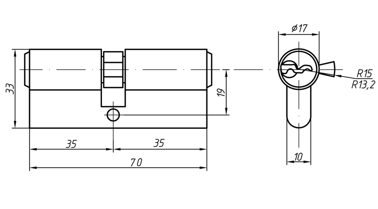 Цилиндр профильный ELEMENTIS 35/35, никелированный. Рис. 2 Цилиндр профильный ELEMENTIS 35/35, никелированный. Рис. 2