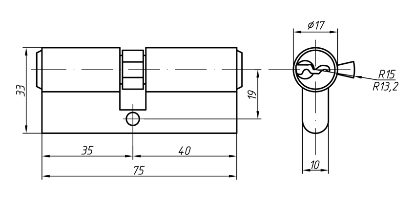 Цилиндр профильный ELEMENTIS 35/40, никелированный. Рис. 2