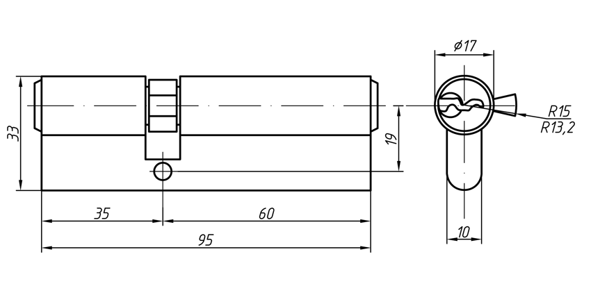 Цилиндр профильный ELEMENTIS 35/60, никелированный. Рис. 2