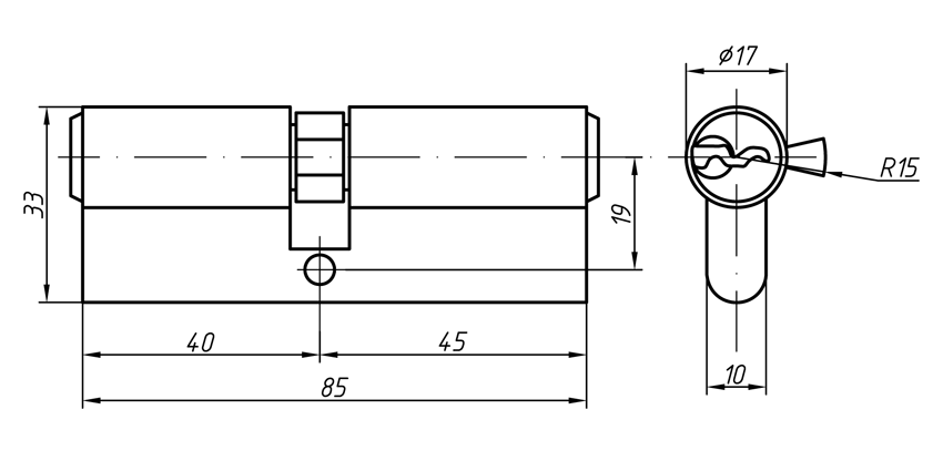 Цилиндр профильный ELEMENTIS 40/45, никелированный. Рис. 2 Цилиндр профильный ELEMENTIS 40/45, никелированный. Рис. 2