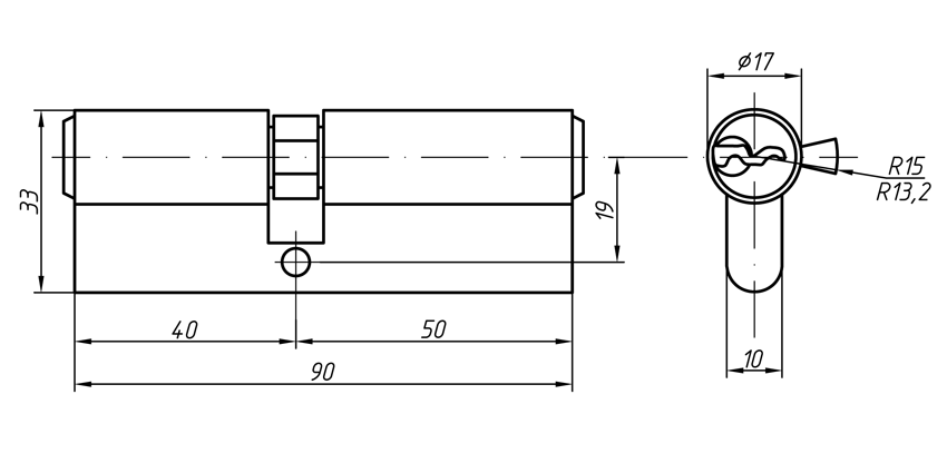 Цилиндр профильный ELEMENTIS 40/50, 5 ключей, никелированный. Рис. 2