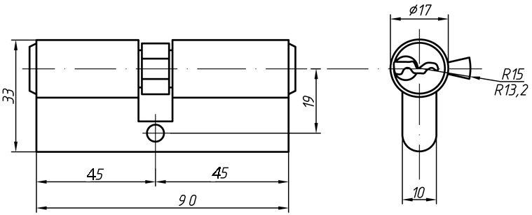 Цилиндр профильный ELEMENTIS 45/45, 5 ключей, никелированный. Рис. 2