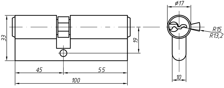 Цилиндр профильный ELEMENTIS 45/55, никелированный. Рис. 2
