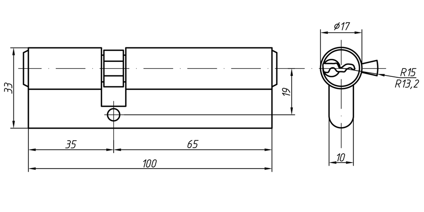 Цилиндр профильный ELEMENTIS 35/65, 5 ключей, никелированный. Рис. 3