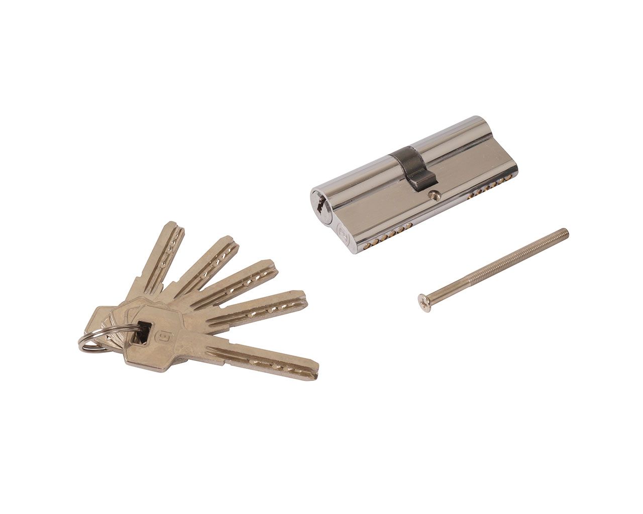 Цилиндр профильный ELEMENTIS 40(ключ)/40(ключ) ЦАМ, 5 перфорированных ключей, никелированный. Рис. 1 Цилиндр профильный ELEMENTIS 40(ключ)/40(ключ) ЦАМ, 5 перфорированных ключей, никелированный. Рис. 1