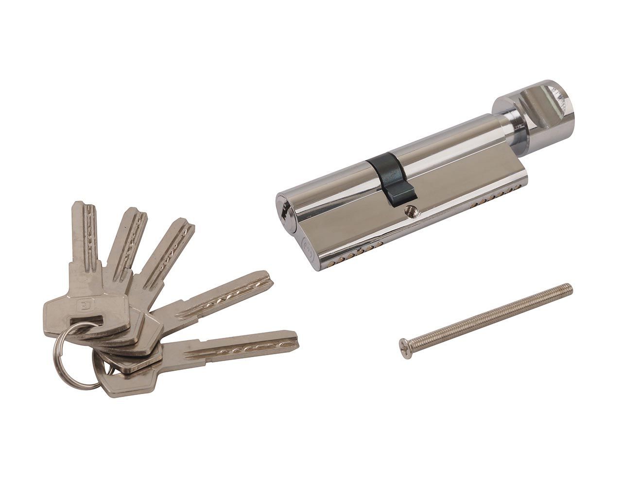 Цилиндр профильный ELEMENTIS 40(ключ)/50(ручка) ЦАМ, 5 перфорированных ключей, никелированный. Рис. 1