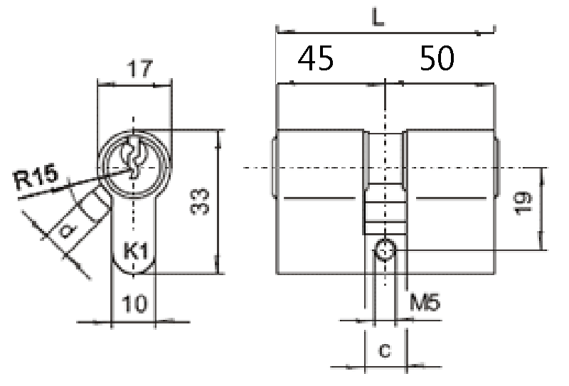 Цилиндр профильный ELEMENTIS 45/50, никелированный. Рис. 2